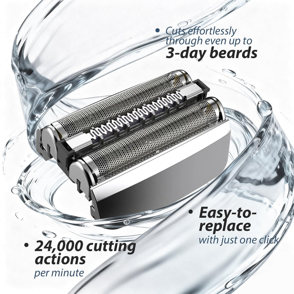 Muyfguo 52S blade detail featuring floating 3-blade system for closer shaving.