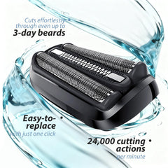 Muyfguo wet-dry shave head in use for versatile grooming in shower or dry conditions.
