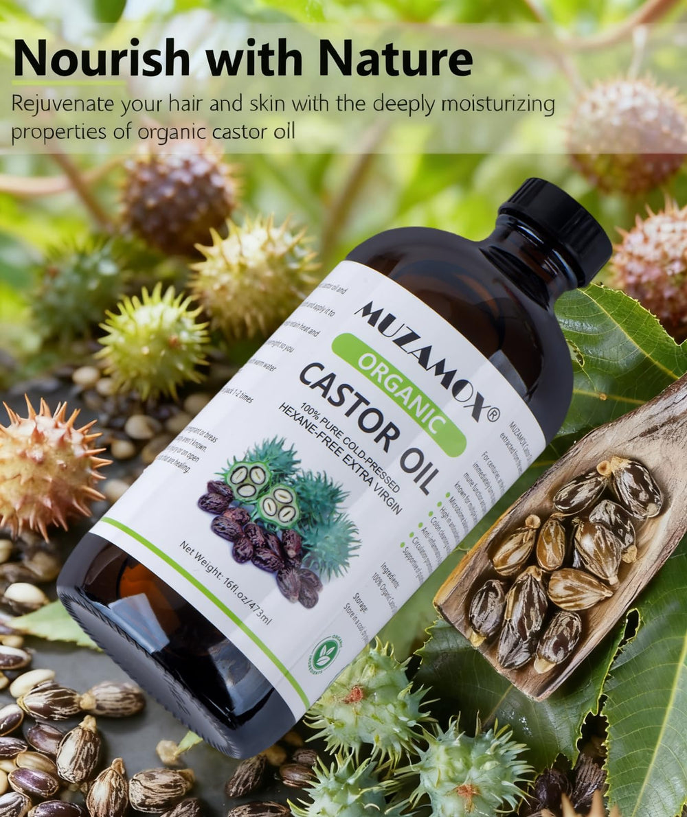 MUZAMOX Castor Oil for eyelashes, potentially promoting fullness with regular use.