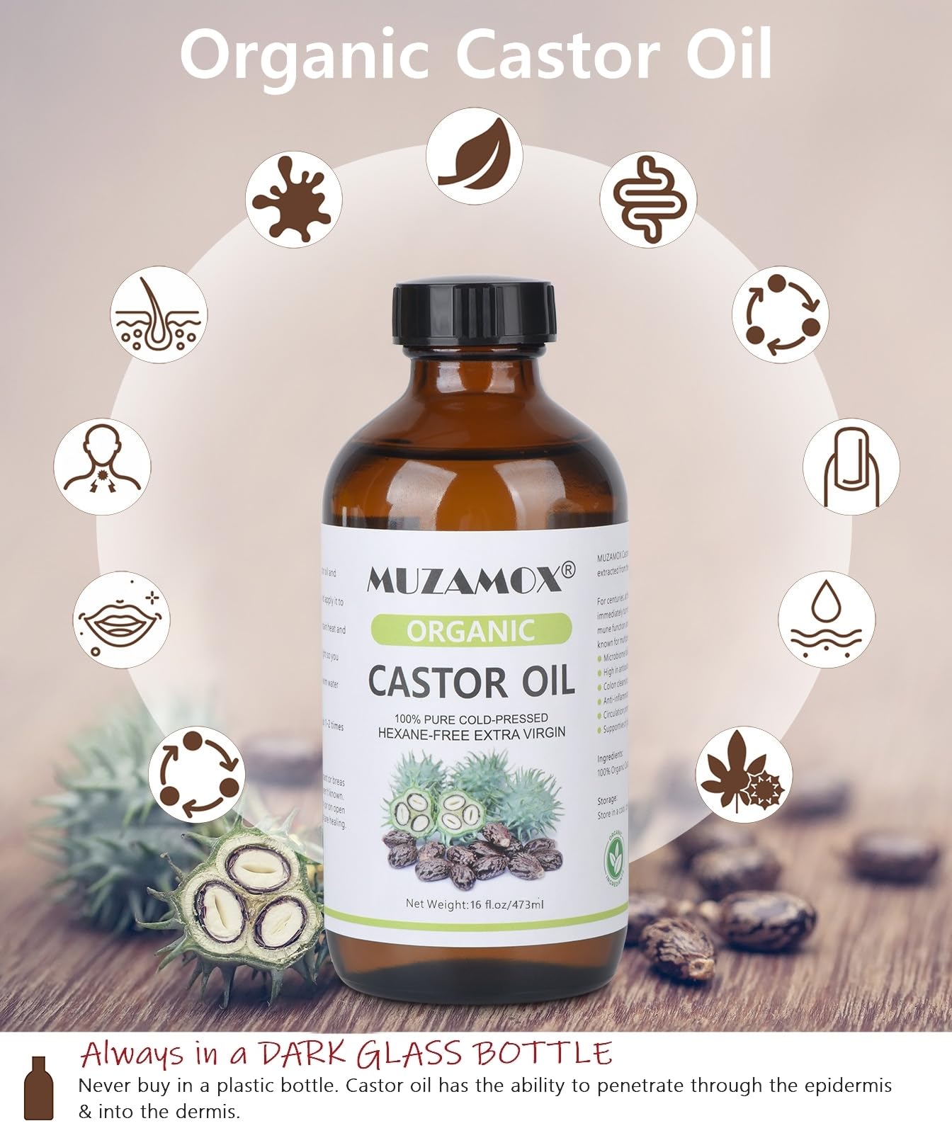 MUZAMOX Castor Oil pack wrap on abdomen for gentle, soothing warmth.