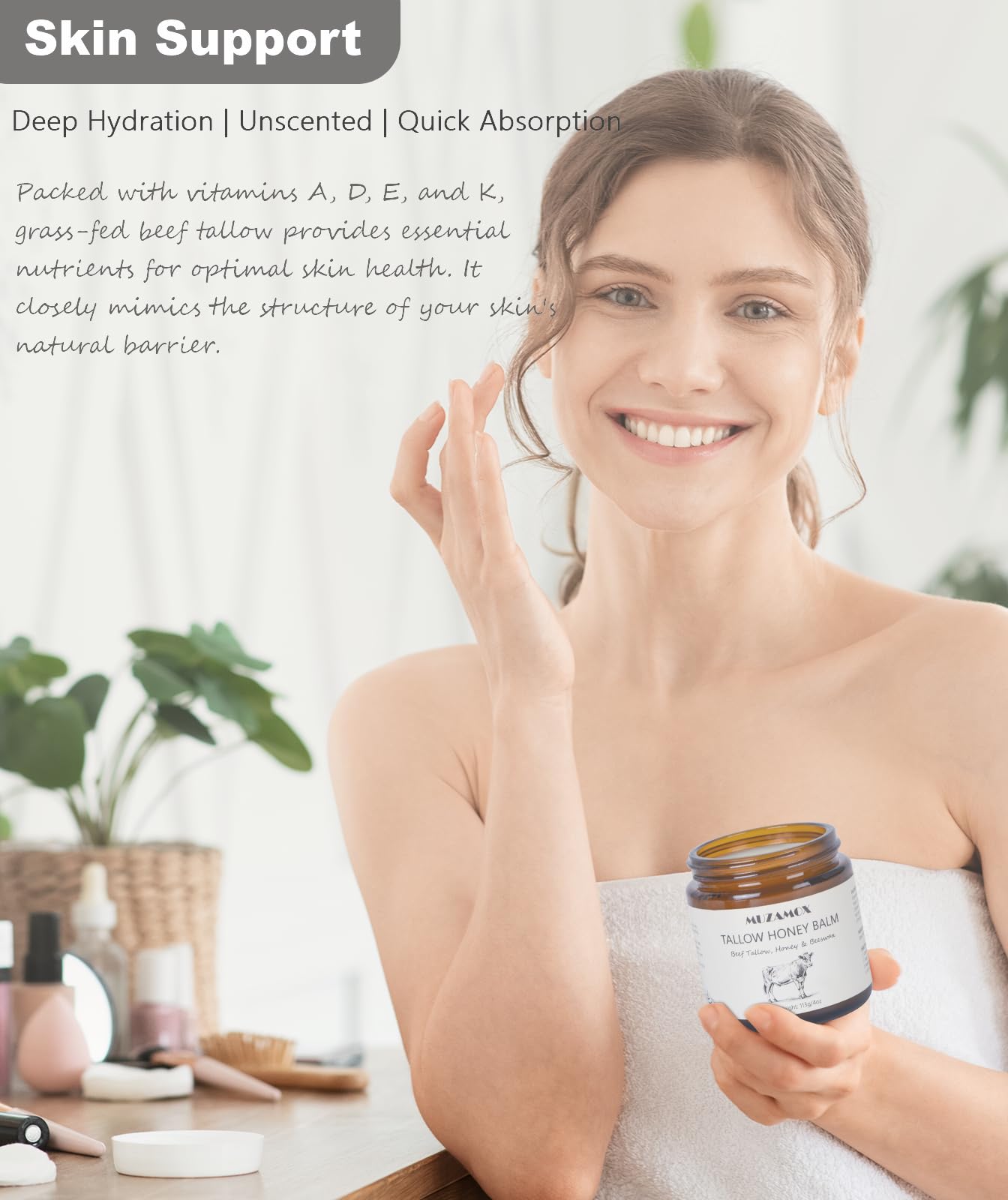 MUZAMOX grass-fed tallow face moisturizer ready for daily care.