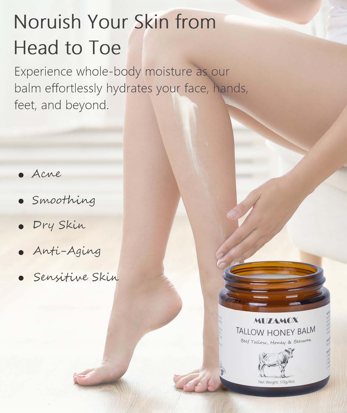 MUZAMOX honey balm helps dry patches without a heavy feel.