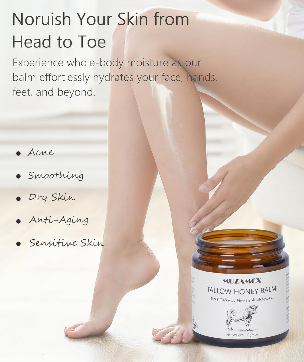 MUZAMOX honey balm helps dry patches without a heavy feel.