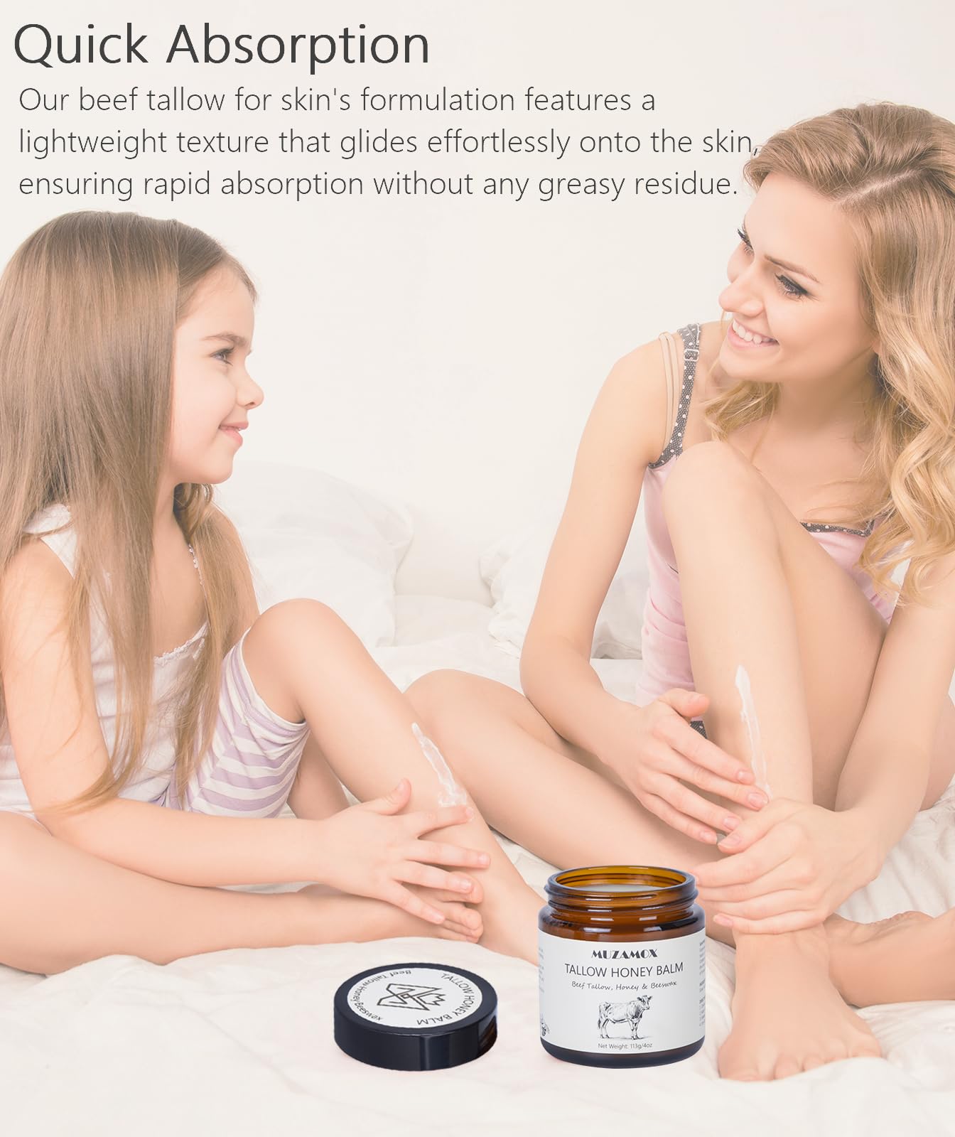 MUZAMOX tallow honey balm applied to hands or elbows provides softness.
