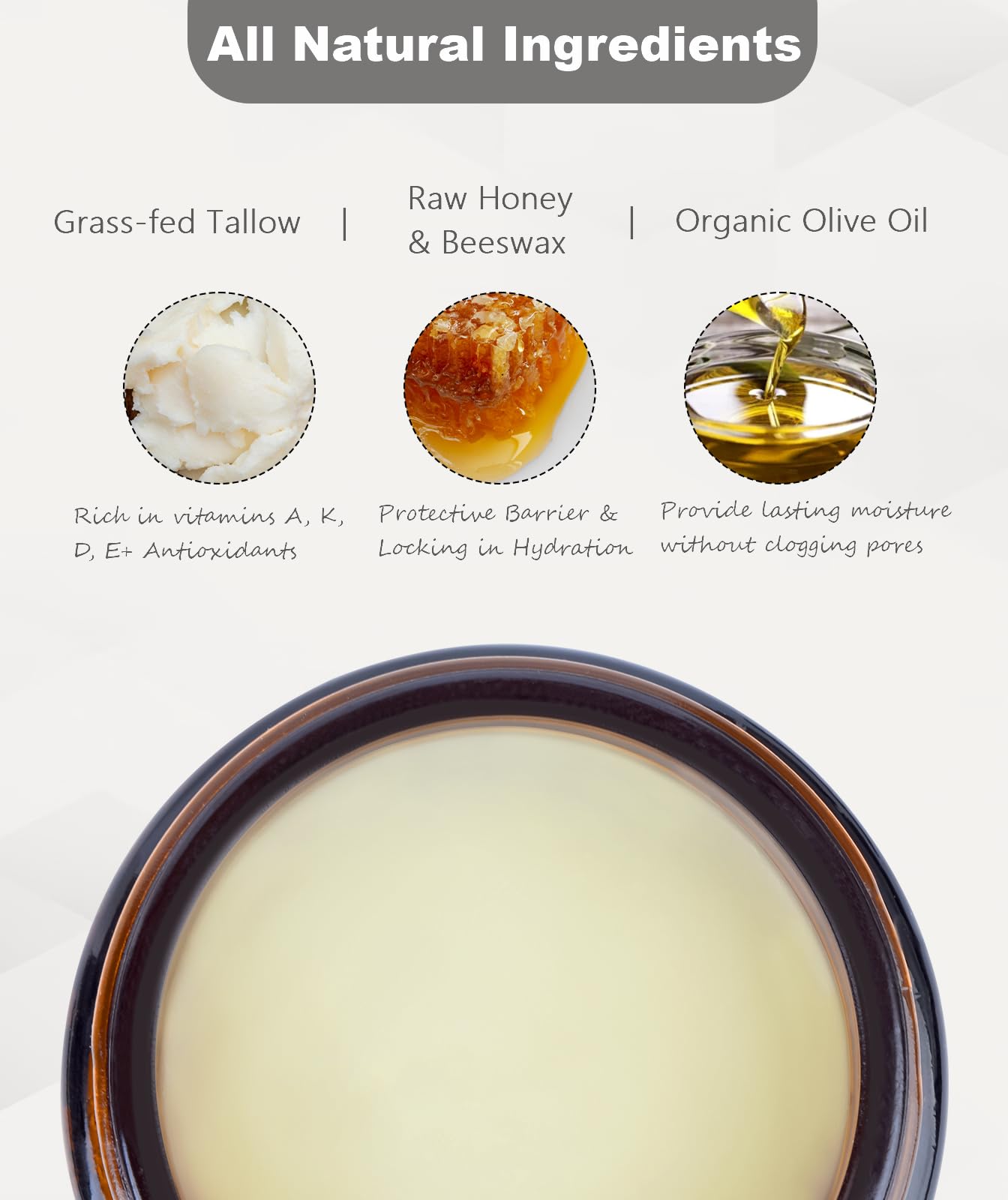 MUZAMOX whipped tallow honey balm texture shows quick absorption and smooth finish.