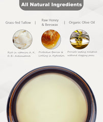 MUZAMOX whipped tallow honey balm texture shows quick absorption and smooth finish.
