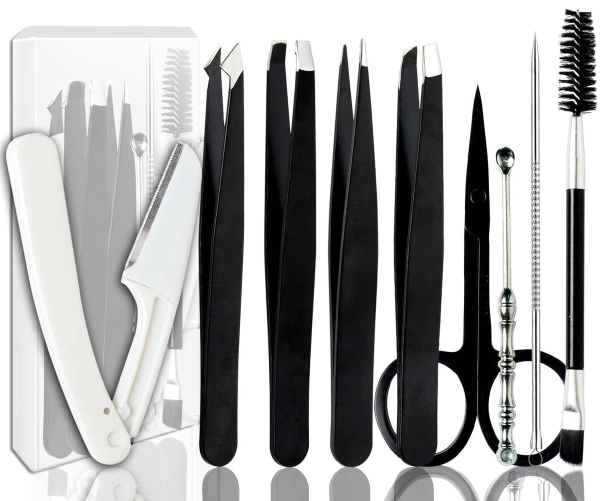 Muzioiernsu tweezers kit contents with 9+1 pieces for precise grooming.