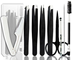 Muzioiernsu tweezers kit contents with 9+1 pieces for precise grooming.