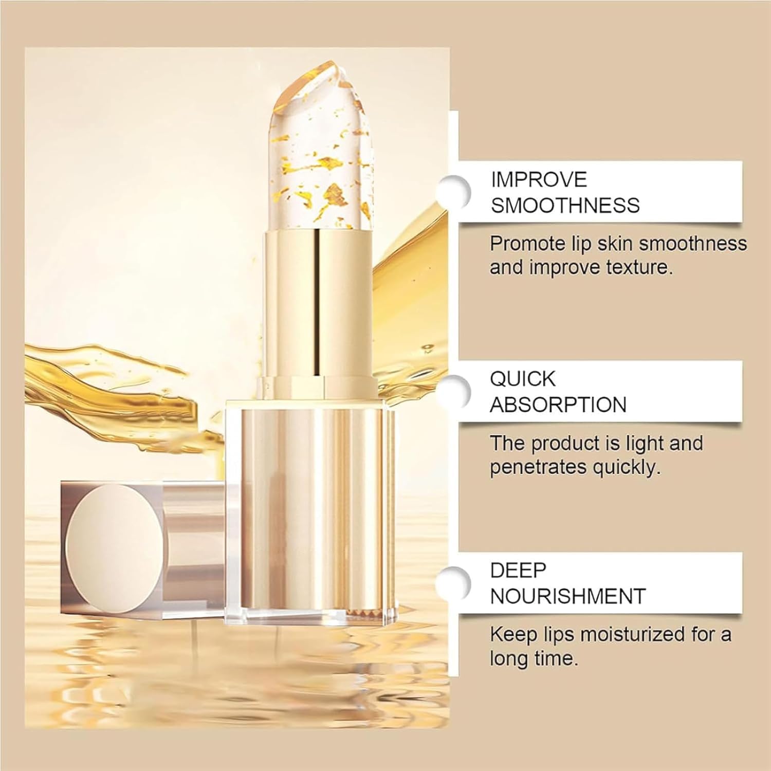 MVC moisturizing lip balm provides deep hydration for soft lips.
