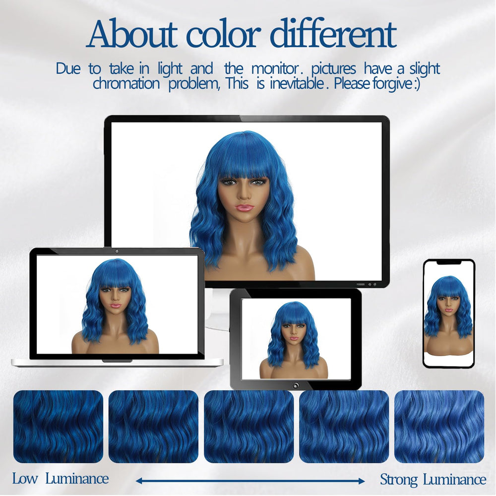 Mxayhnajxl party-ready blue wavy bob wig for celebrations.
