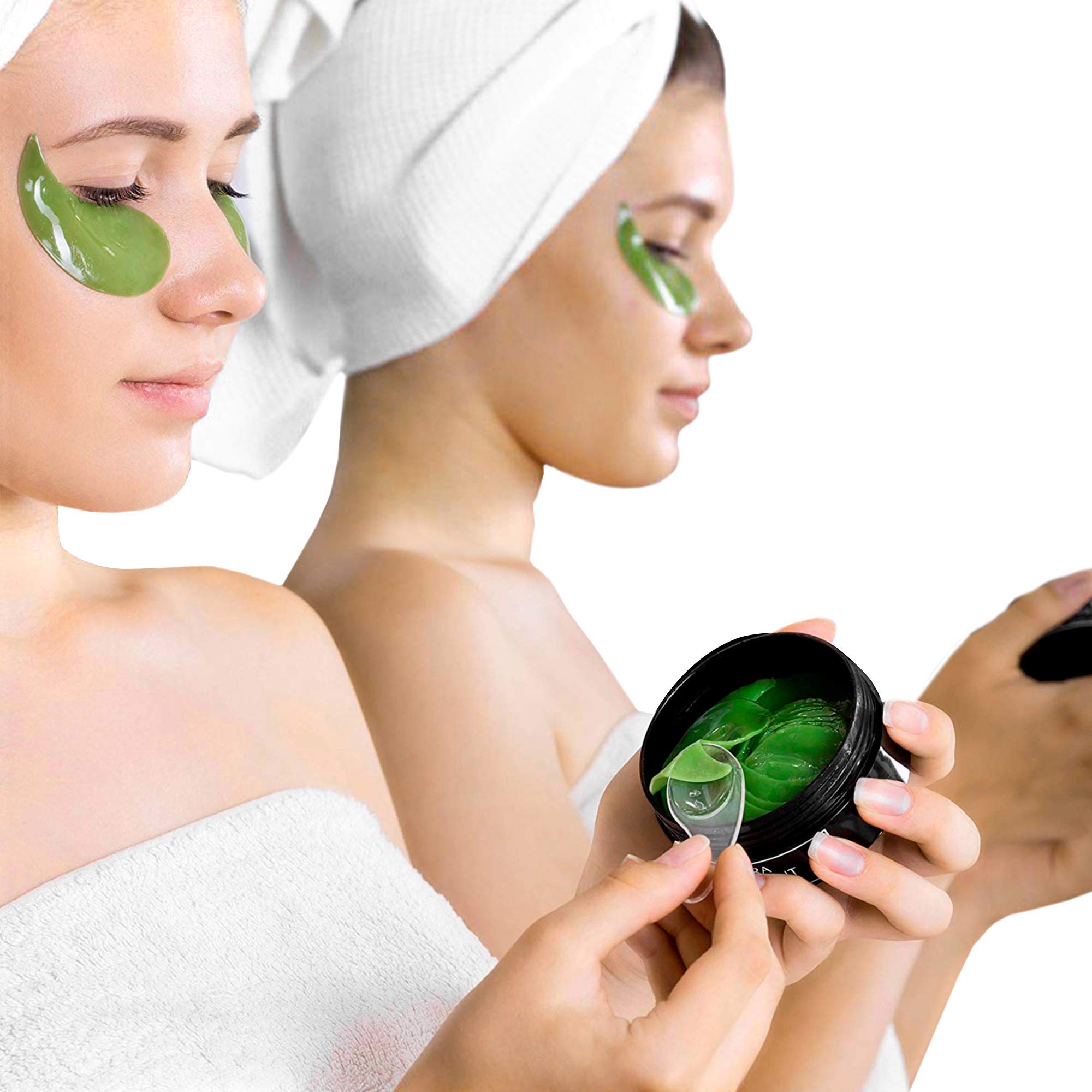 Close-up of hydrogel pads delivering cooling moisture to soothe under-eye skin.