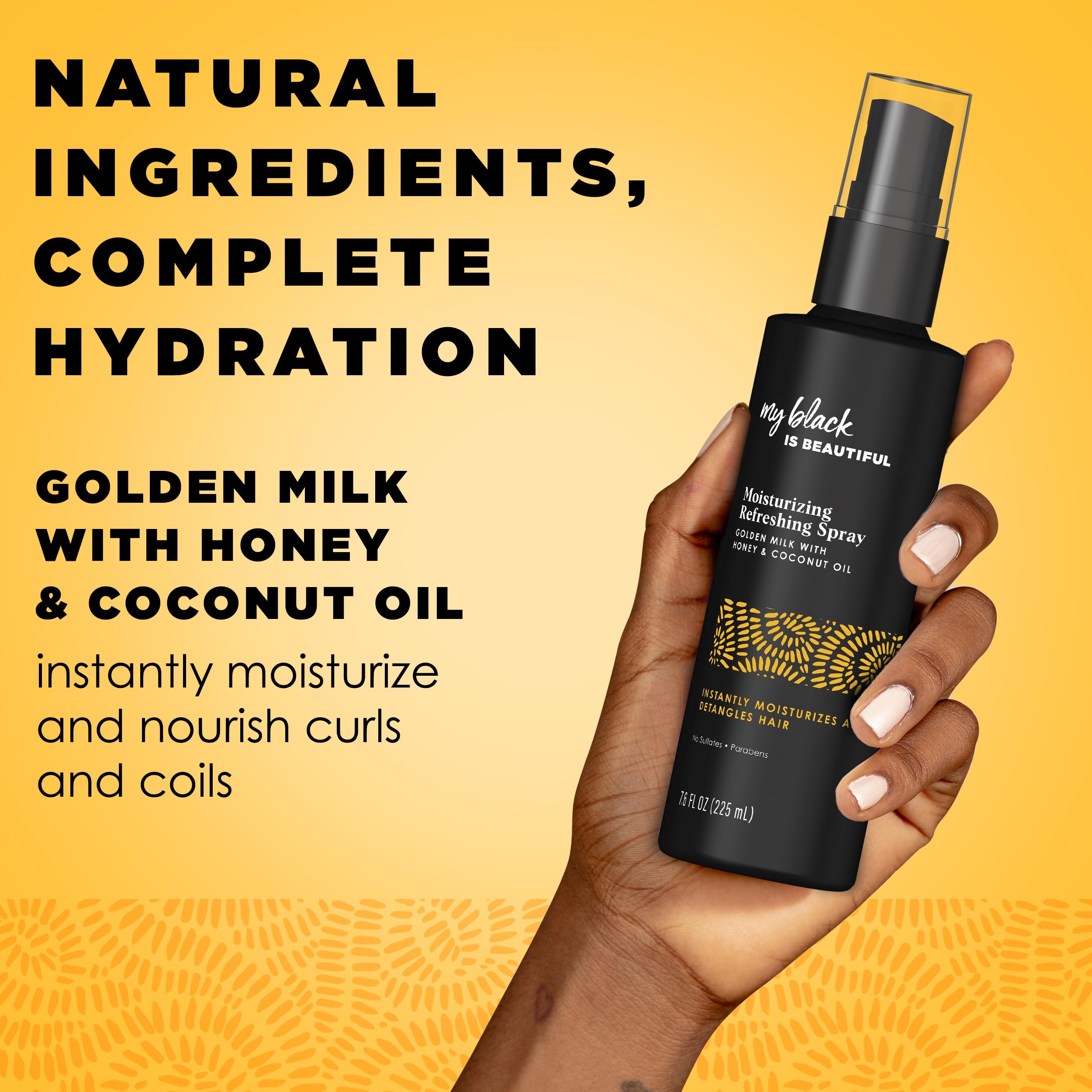 MY BLACK IS BEAUTIFUL Moisture Luxe Detangling Spray application on damp curls for smooth detangle
