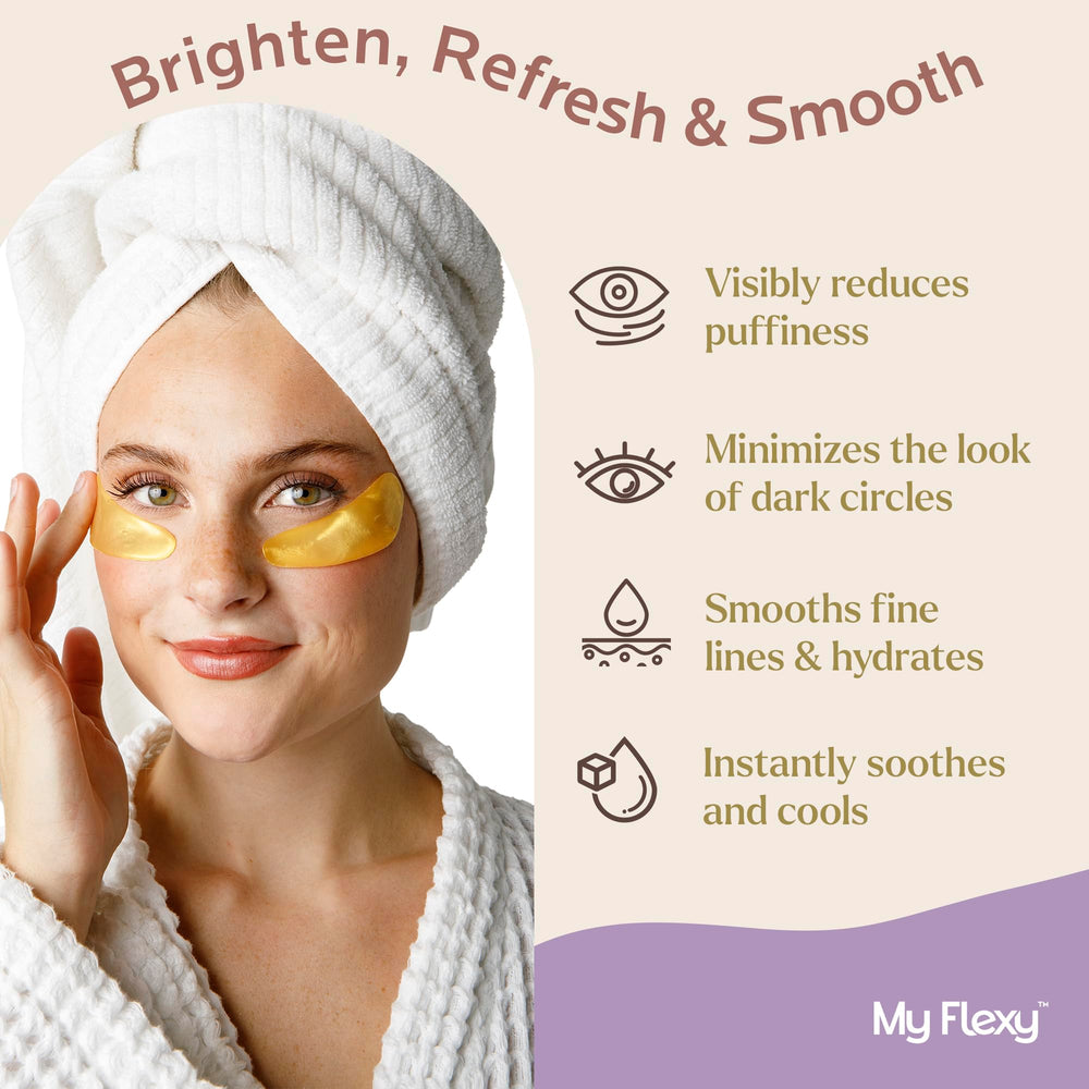 My Flexy hyaluronic acid collagen peptides eye patches hydrate and smooth skin.