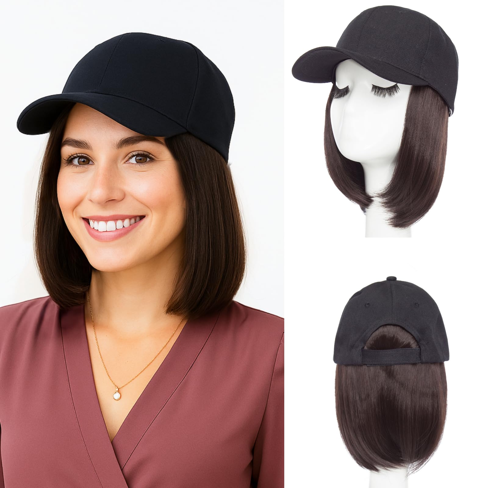 MY-LADY hat wig with hair extensions on cap adds a natural daily look and ease