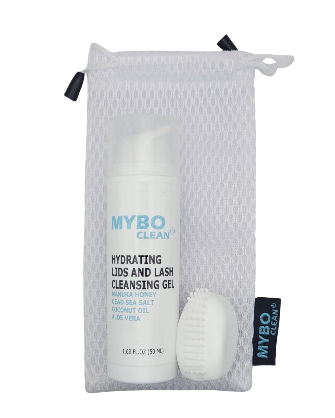 Mybo Clean eyelid brush with soft bristles, gentle on sensitive lids.