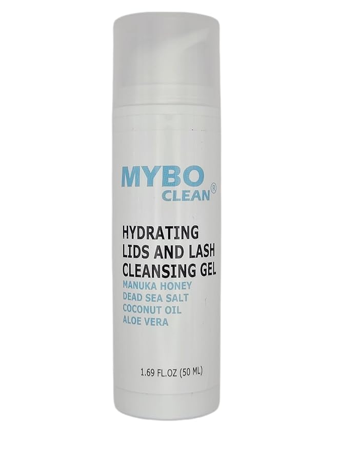 Myboclean hydrating lids and lash cleansing gel in pump bottle for easy daily cleansing.