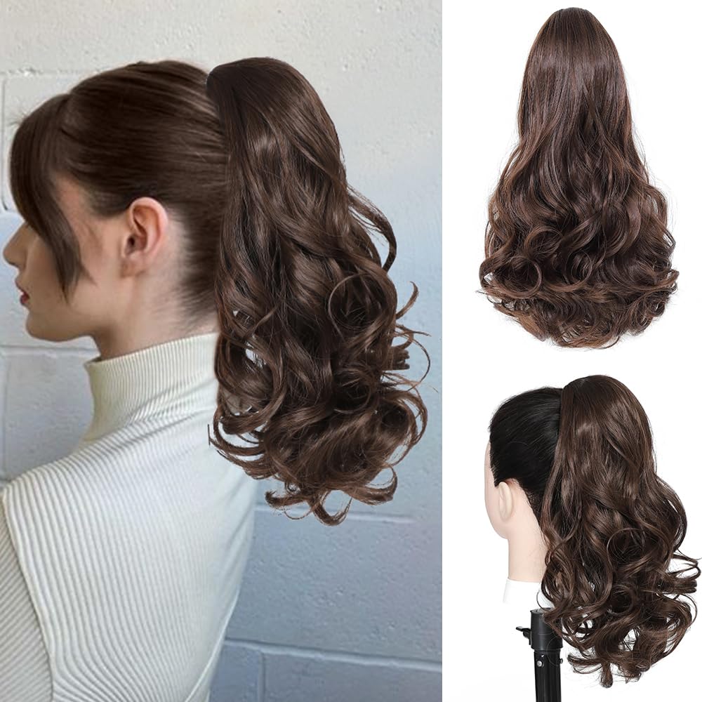 Mychanson drawstring ponytail 16in close-up shows natural curly texture for a realistic look.