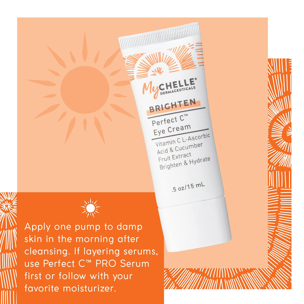 MyCHELLE Perfect C Eye Cream contains L-Ascorbic Acid and hyaluronic acid for moisture and brightness.