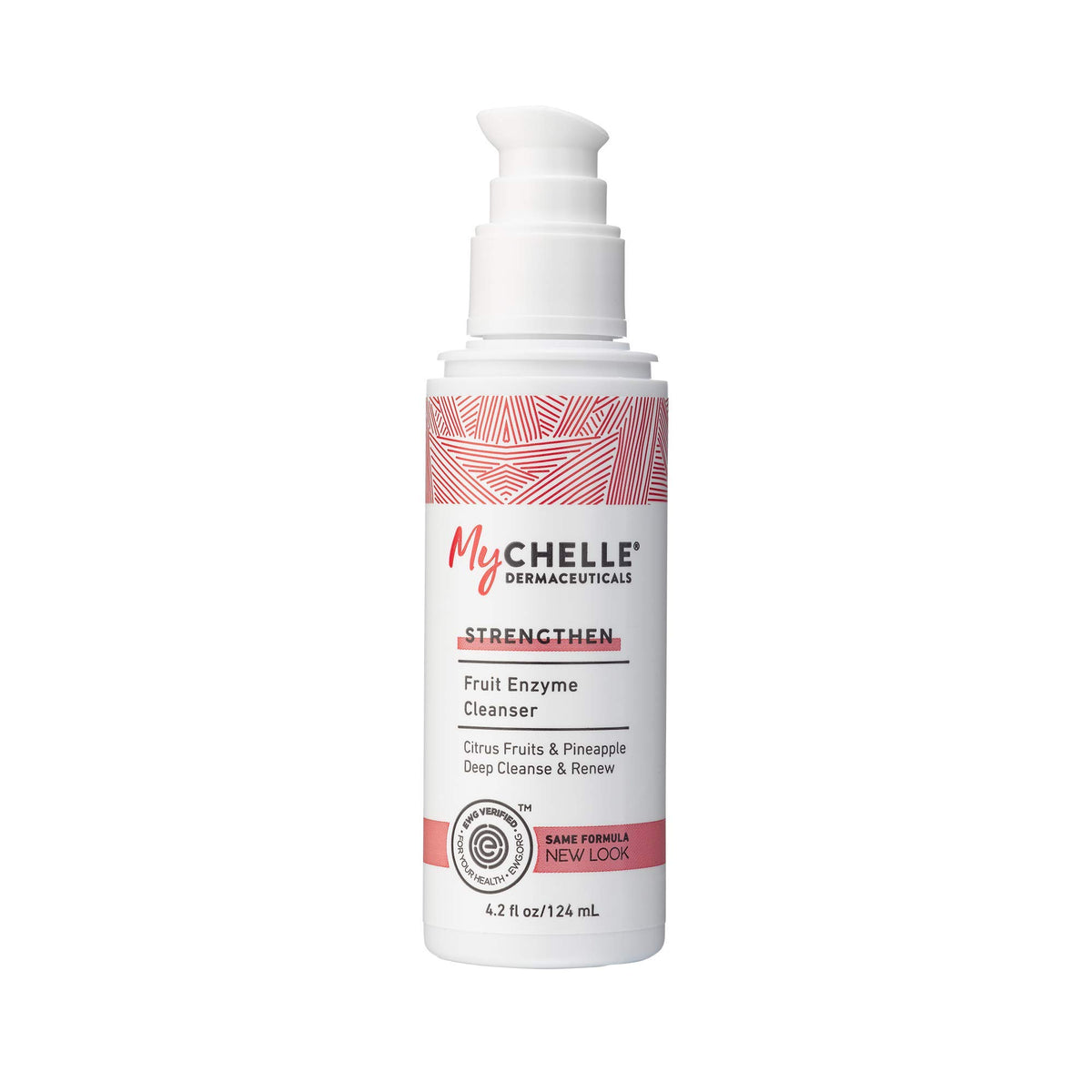 MyChelle Fruit Enzyme Cleanser bottle with a pour demonstrates a gentle cleansing ritual for radiant skin.