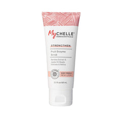 MyCHELLE Fruit Enzyme Scrub bottle front showing gentle exfoliation for radiant skin.