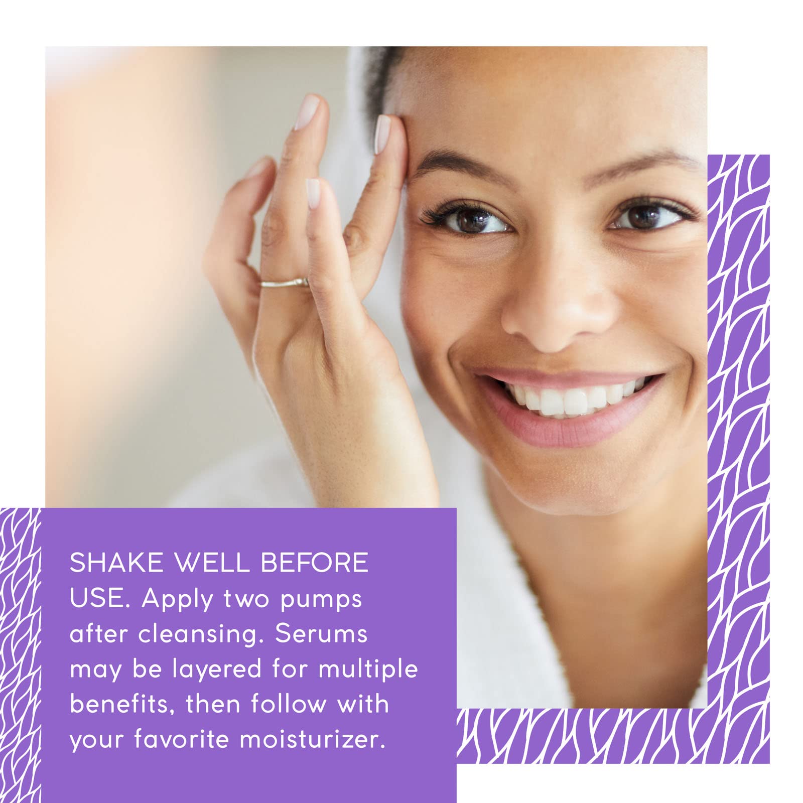 MyCHELLE G2 serum pump demonstrates quick absorption for refreshed skin.