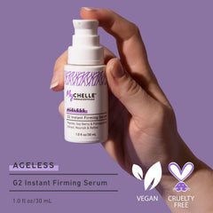 MyCHELLE G2 serum texture closeup highlights velvety, fast-absorbing formula.