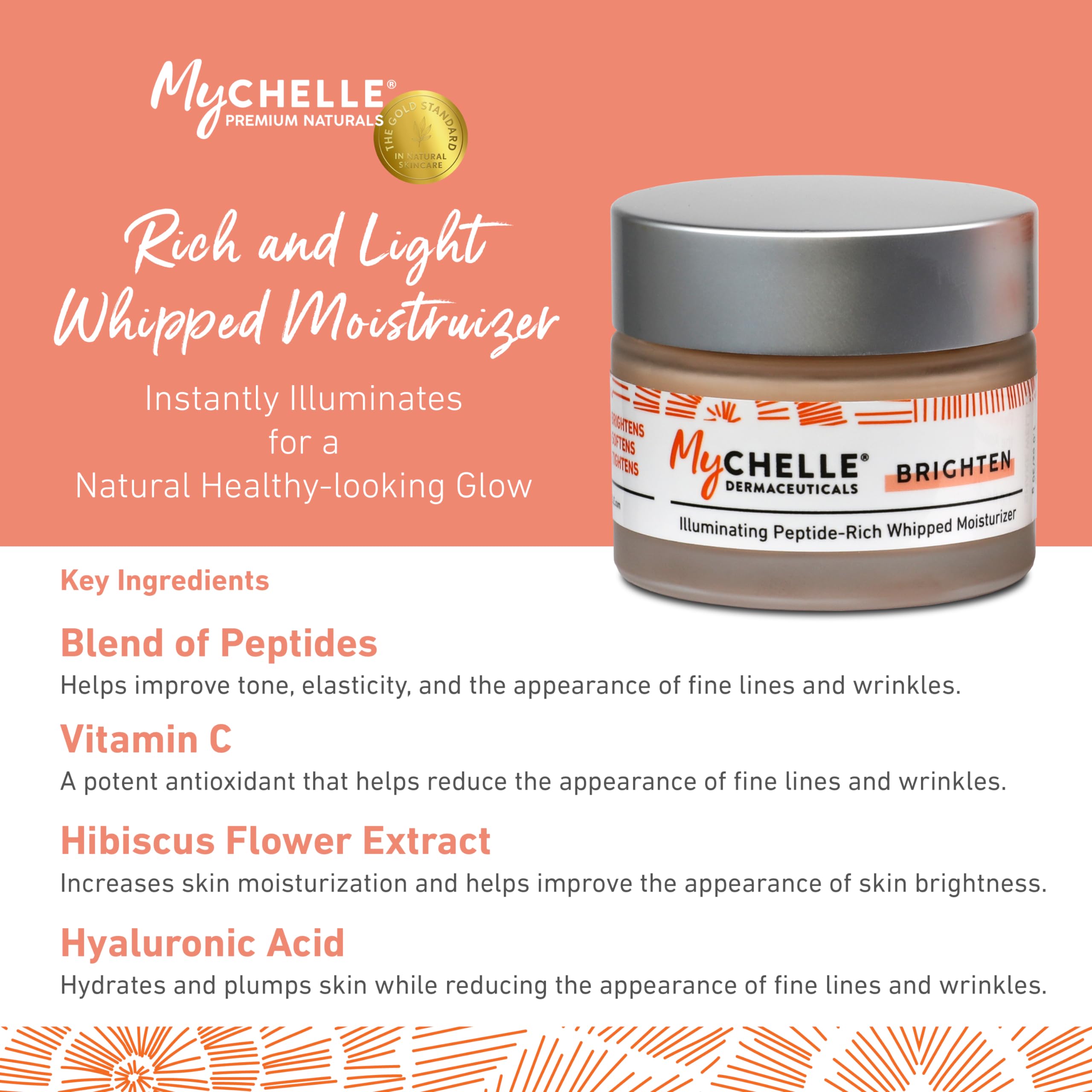 MyCHELLE Illuminating Peptide-Rich Whipped Moisturizer applied to face for radiant glow