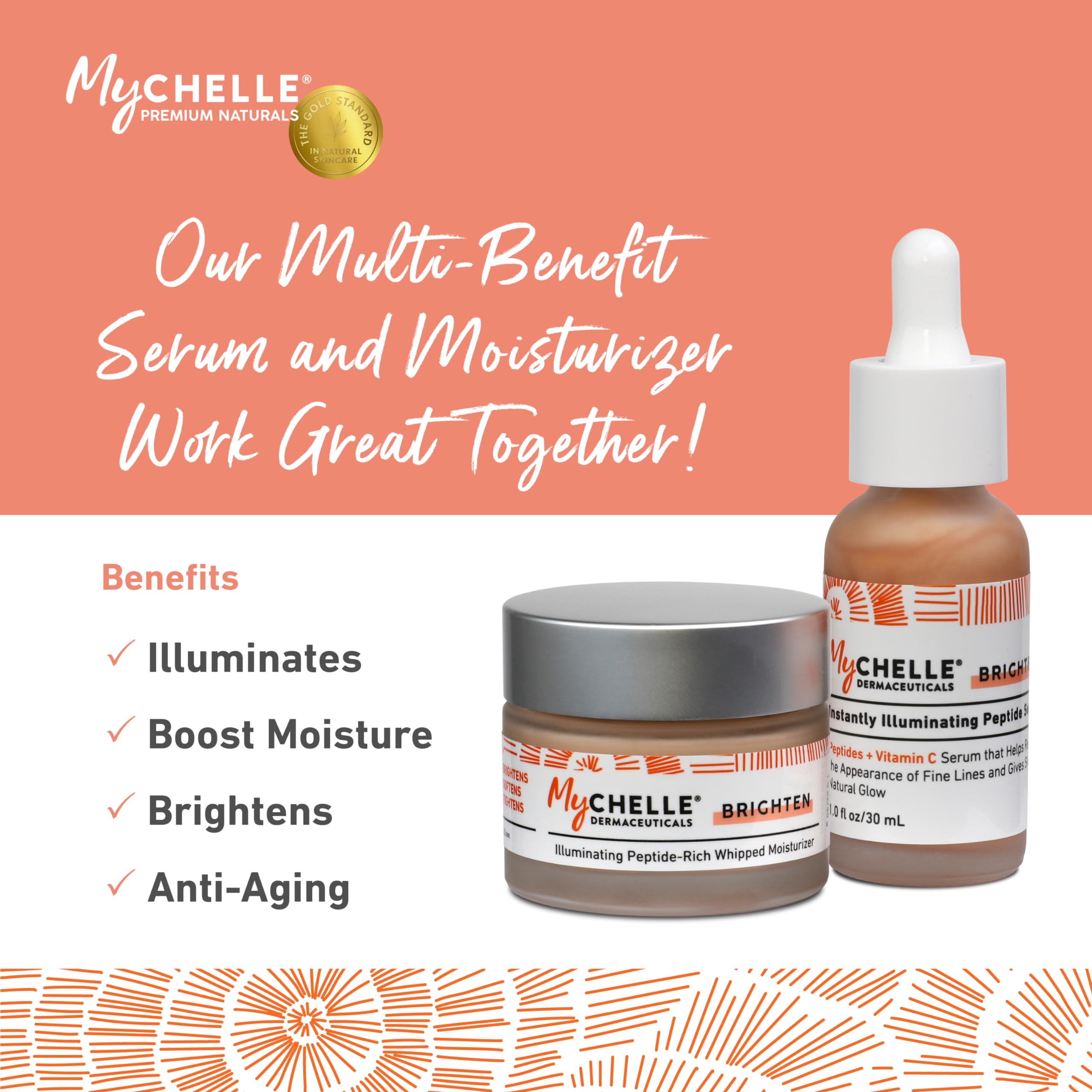 MyCHELLE Illuminating Peptide-Rich Whipped Moisturizer packaging on shelf signals premium skincare