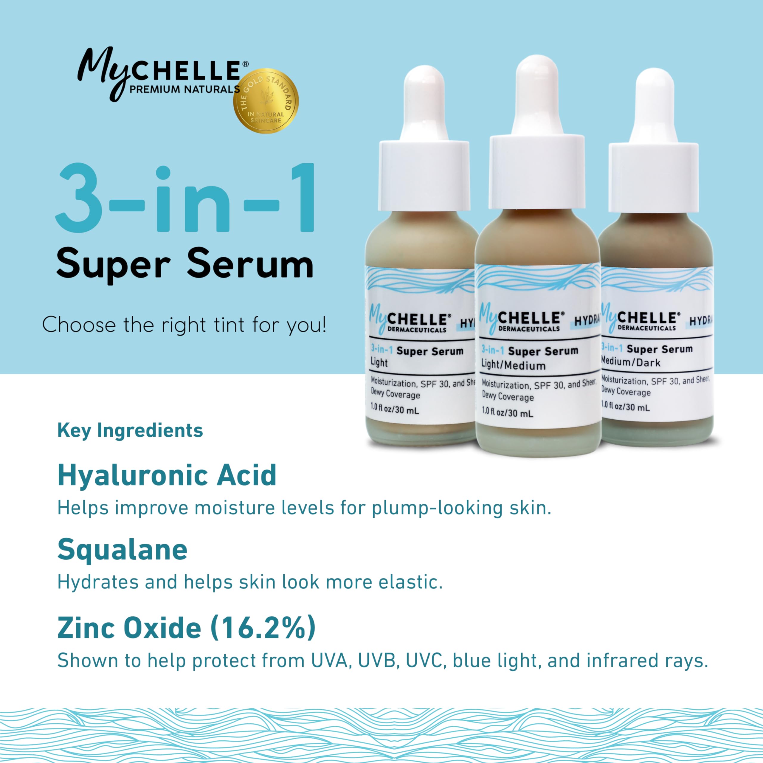 MyCHELLE Light/Medium mineral tint with SPF provides breathable protection.