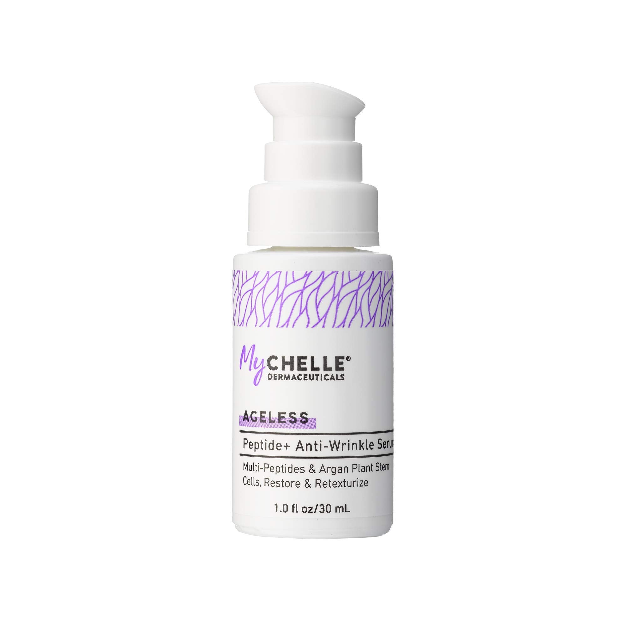 MyCHELLE Peptide+ Serum bottle with pump for easy daily application
