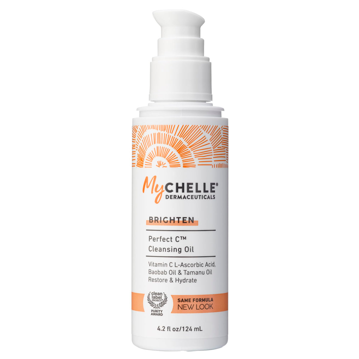 MyChelle Perfect C Cleansing Oil bottle pour for gentle cleansing with vitamin C