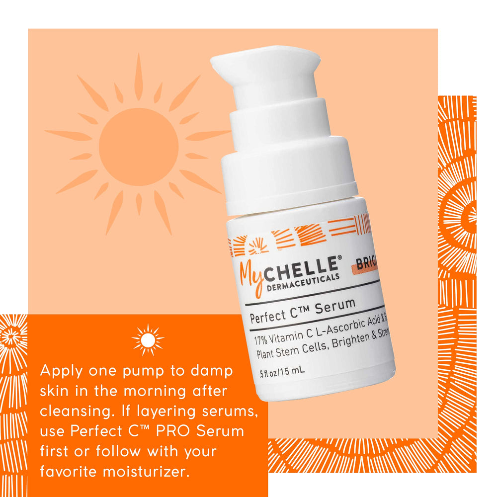 Vegan cruelty-free badge beside Perfect C Serum 17% packaging.