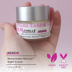 Texture swatch shows rich, non-greasy hydration from MyChelle retinal night cream.