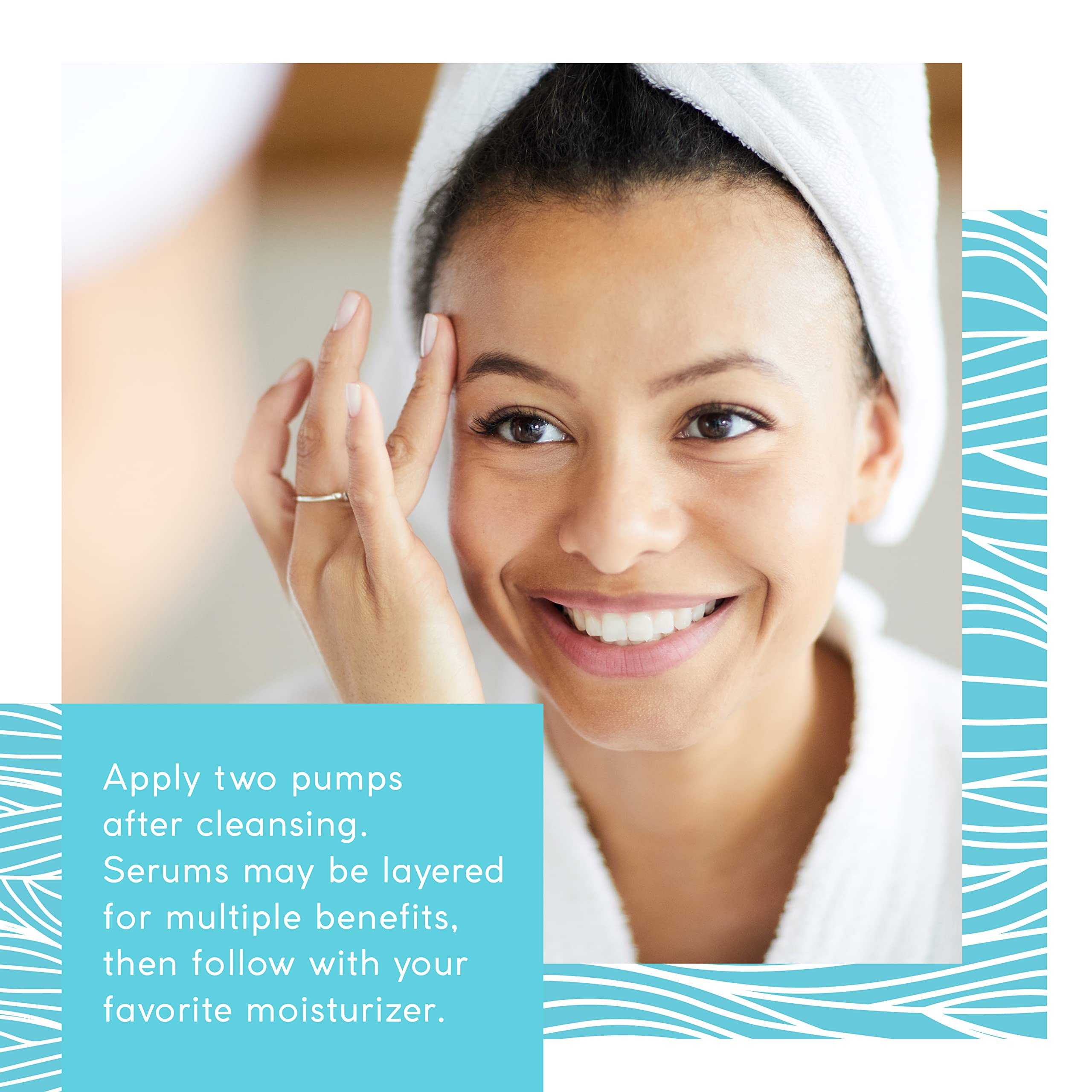 MyCHELLE Serum applied to face for daily hydration and slight plumpness.