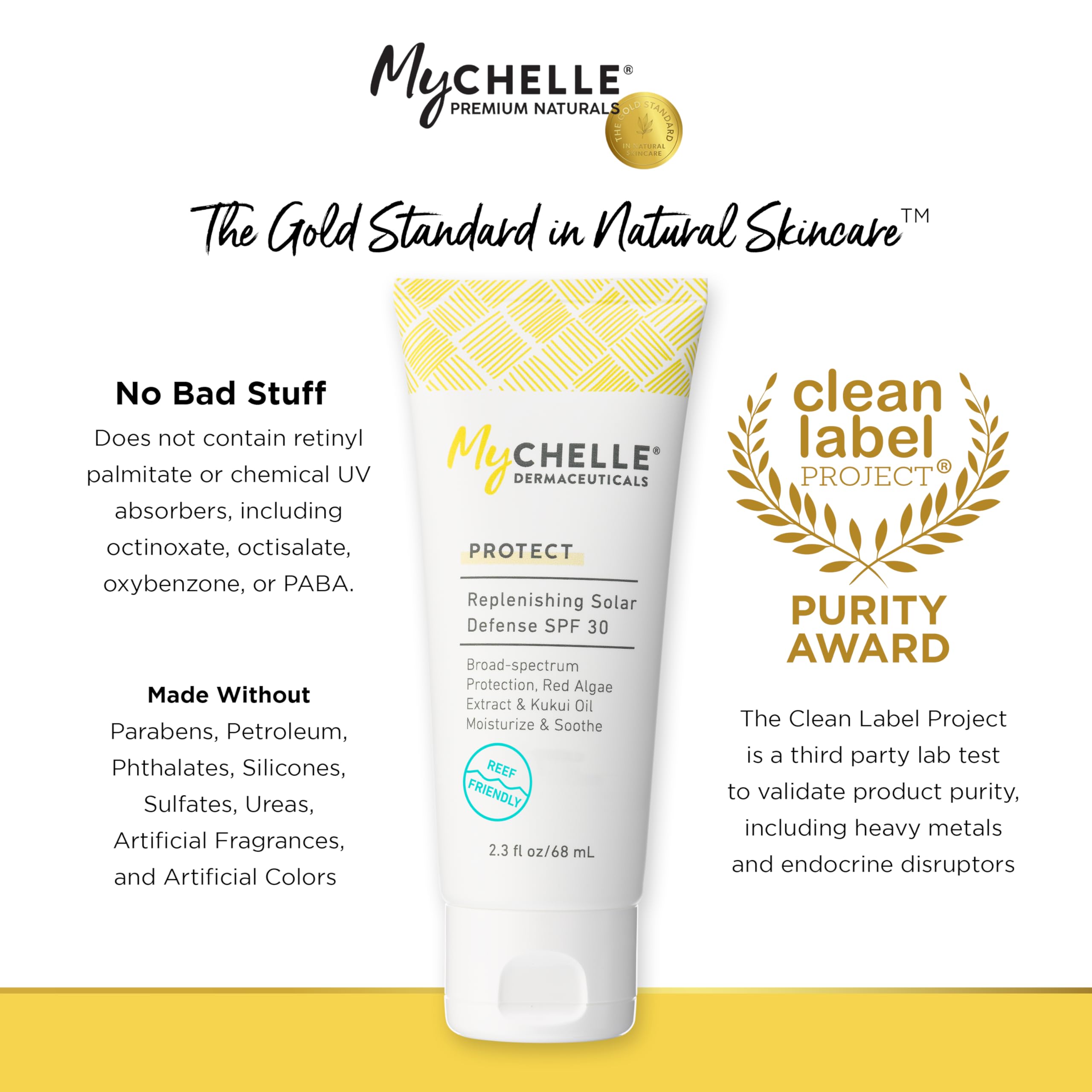 MyCHELLE Solar Defense SPF 30 applied to face and body