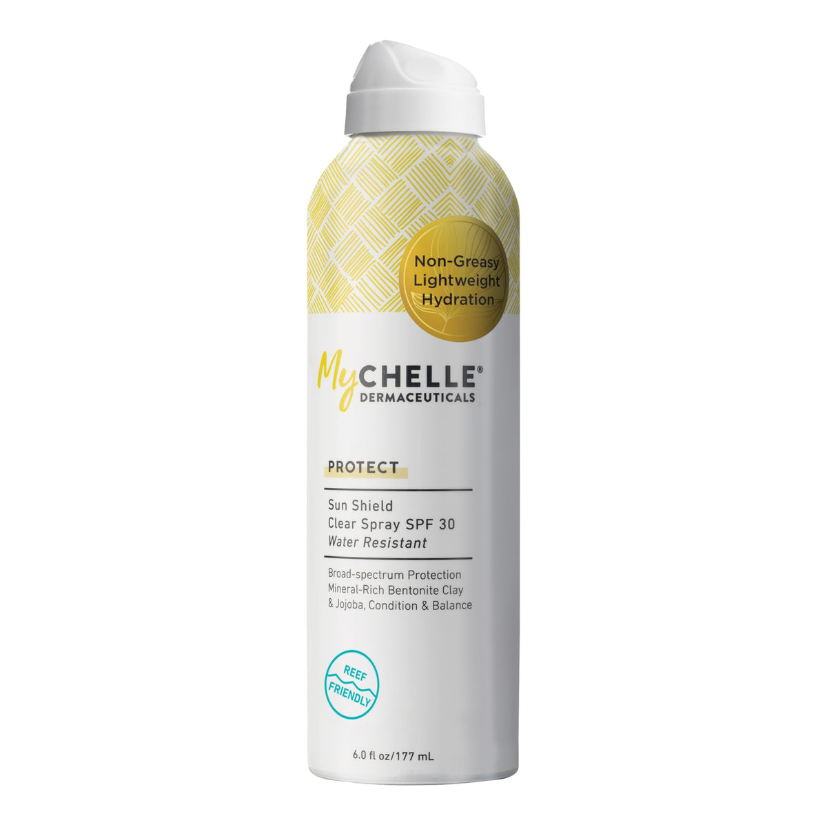 MyChelle Sun Shield Clear Spray bottle with SPF 30 protection for daily sun safety