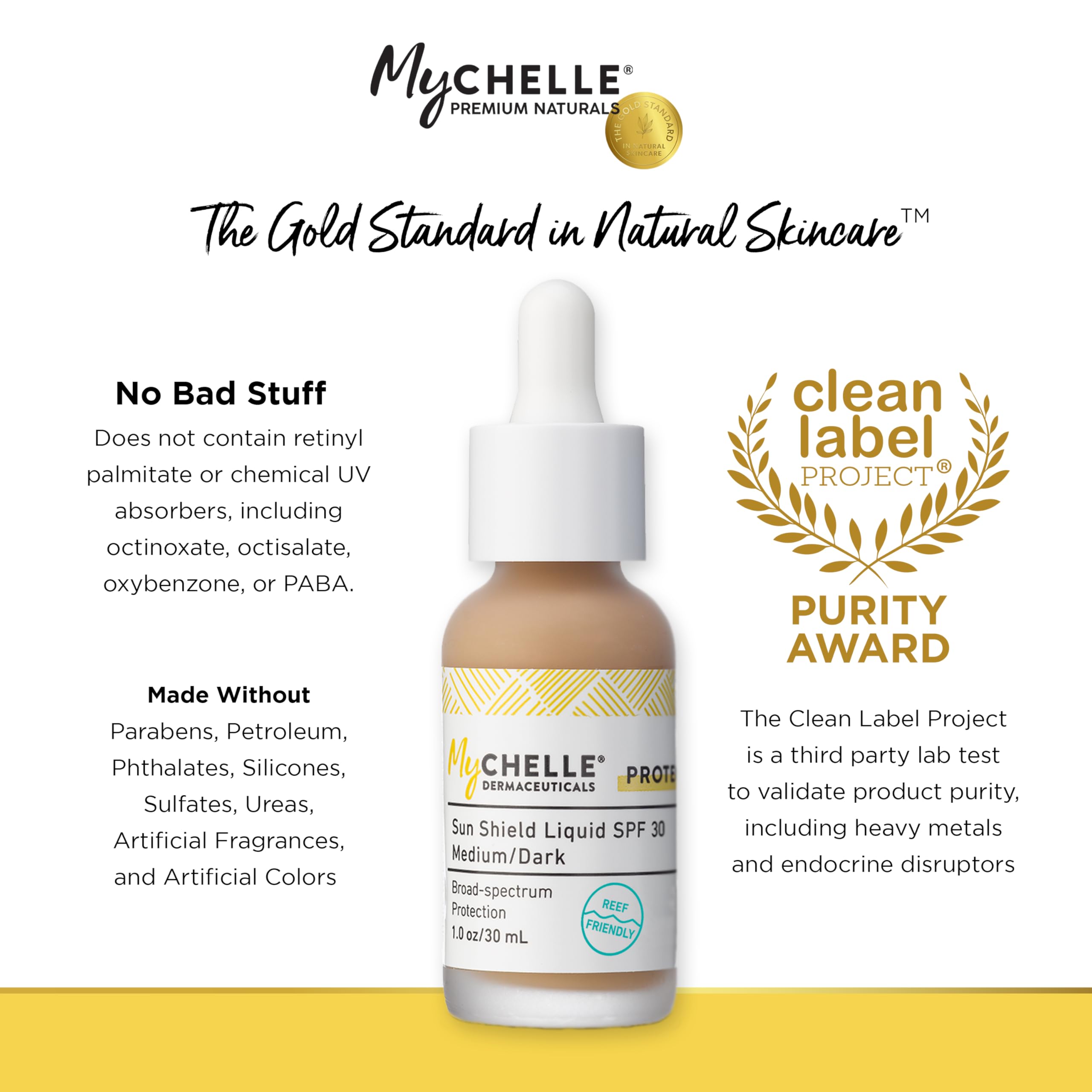 Bentonite clay in MyChelle Sun Shield Liquid SPF 30 absorbs oil for shine control.