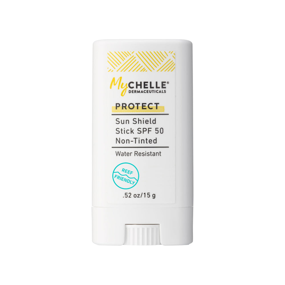 MyChelle Sun Shield Stick SPF 50 outer packaging with reef-safe badge