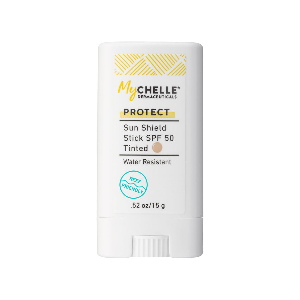 MyCHELLE Sun Shield Stick SPF 50 tinted glide-on application for easy sun protection on the go