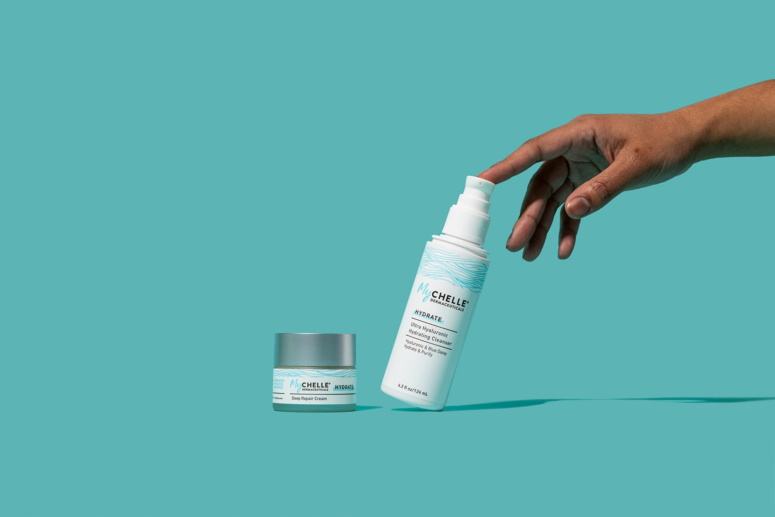 MyCHELLE cleanser with rose water visual emphasizes skin-calming hydration.