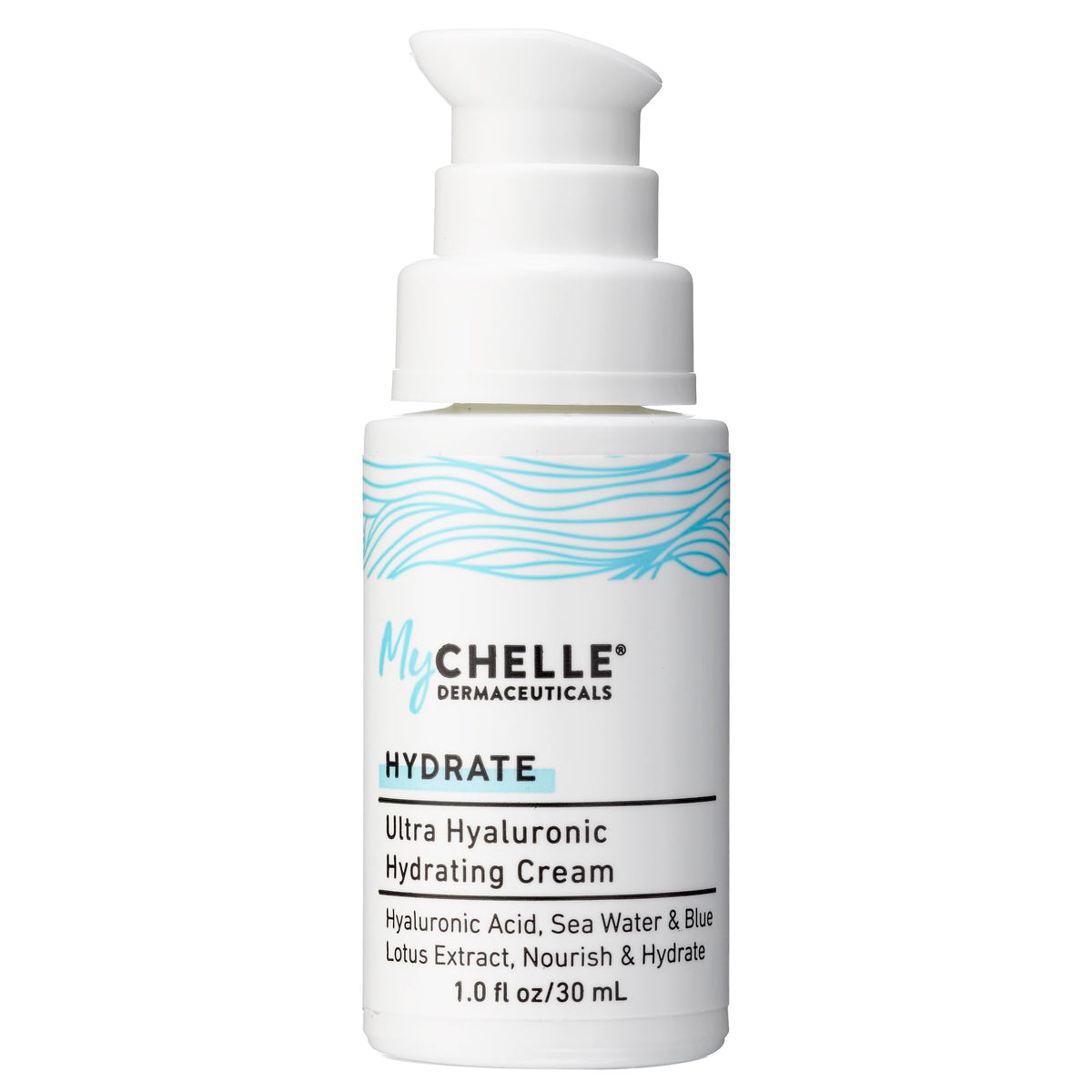 MyChelle Ultra Hyaluronic Hydrating Cream bottle delivering rich moisture for dry skin.