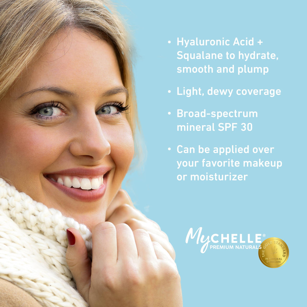 Vegan squalene concept image communicates clean, cruelty-free hydration from MyCHELLE.