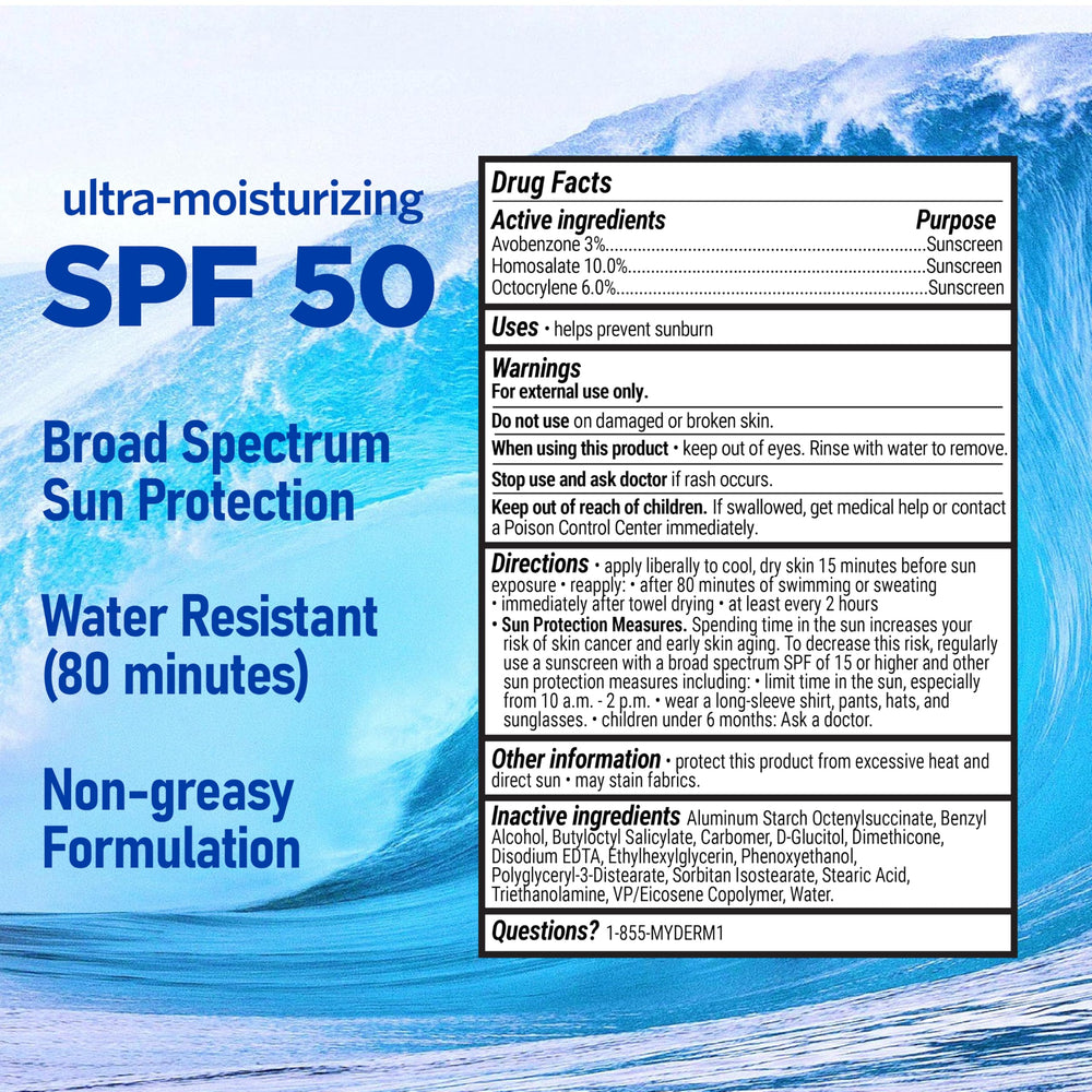Texture of MyDerm SPF 50 lotion spreading smoothly on skin.