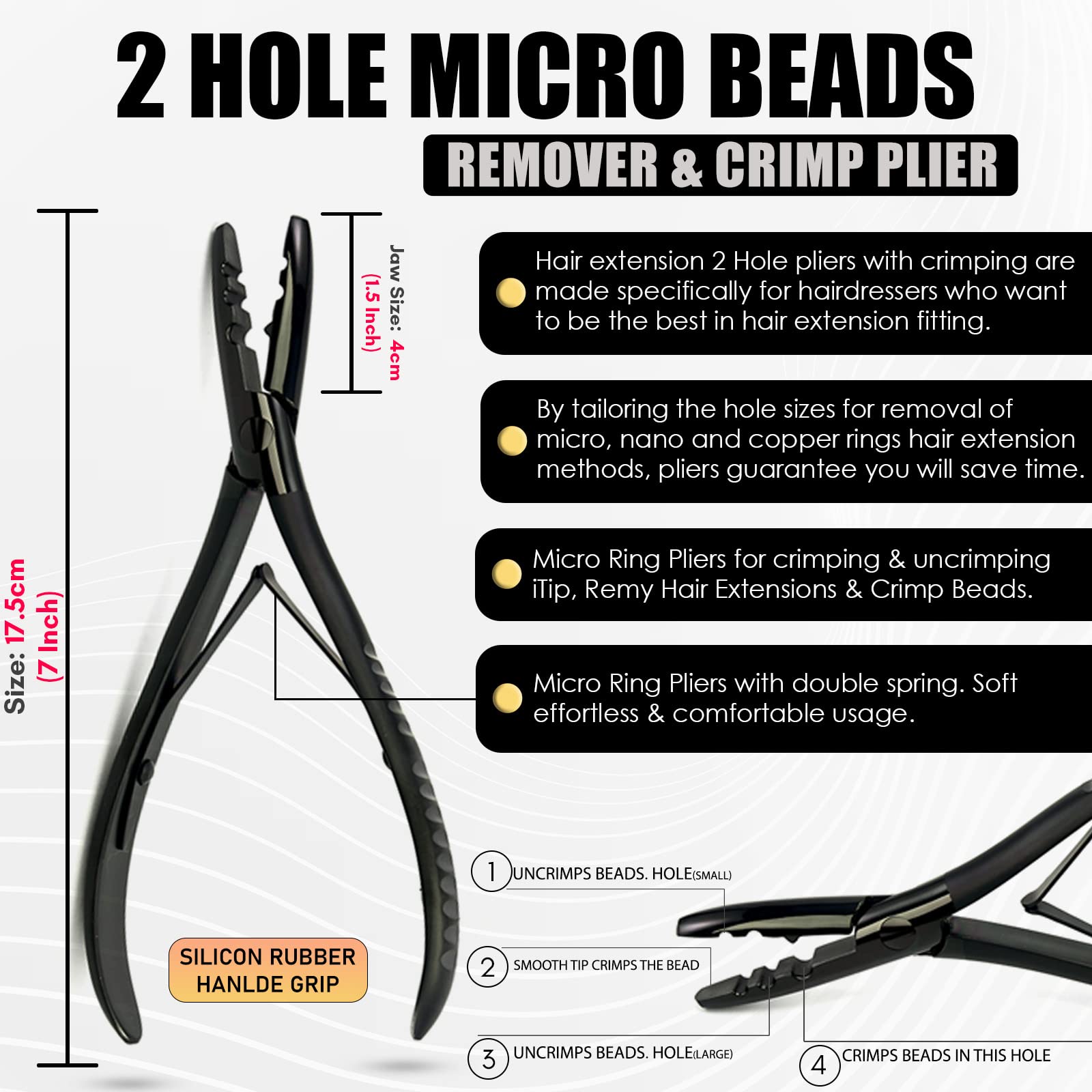 My Hair Tools 4 c-type needles in matte black for versatile threading