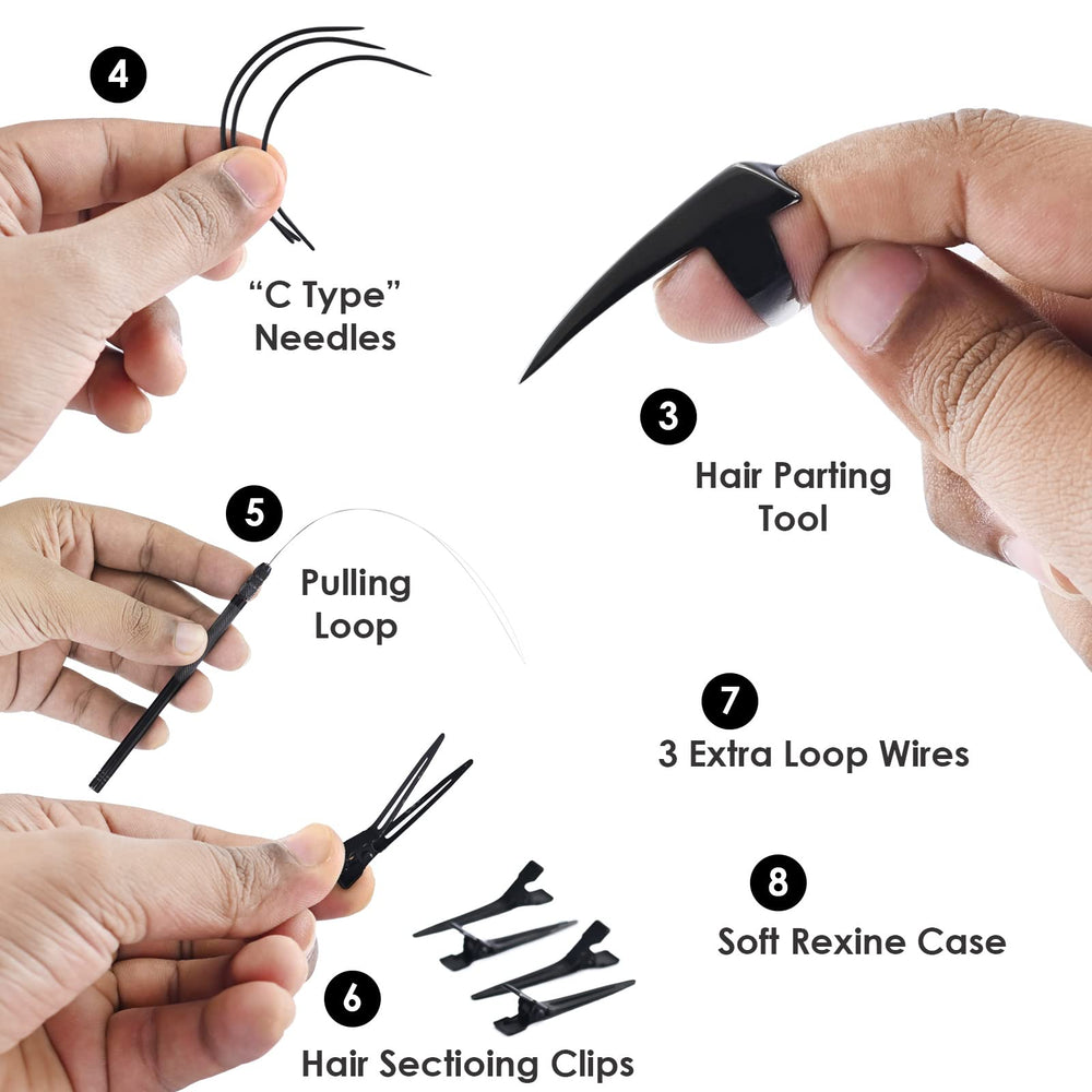 My Hair Tools close-up of microlink opener and crimping pliers in action
