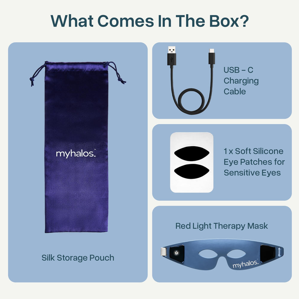 MyHalos included eye patches support comfortable use for sensitive eyes.