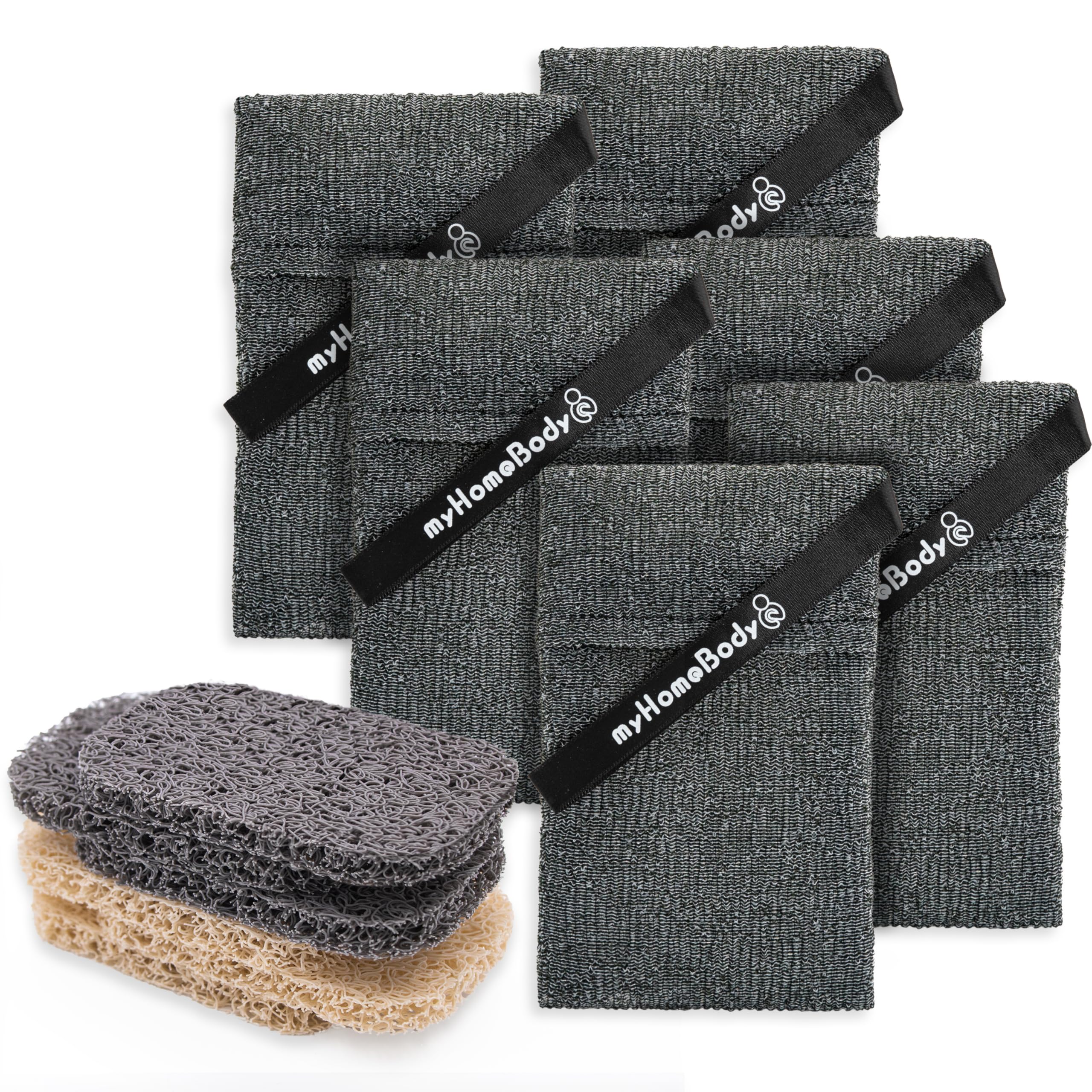 myHomeBody soap pocket exfoliating pouch in graphite gray dries soap while exfoliating