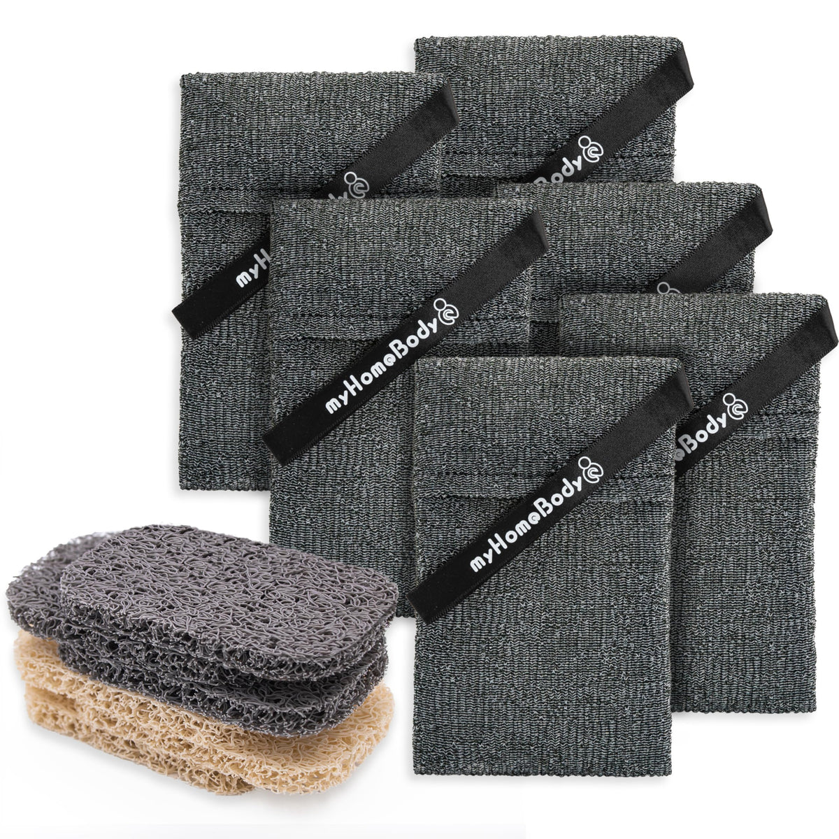 myHomeBody soap pocket exfoliating pouch in graphite gray dries soap while exfoliating