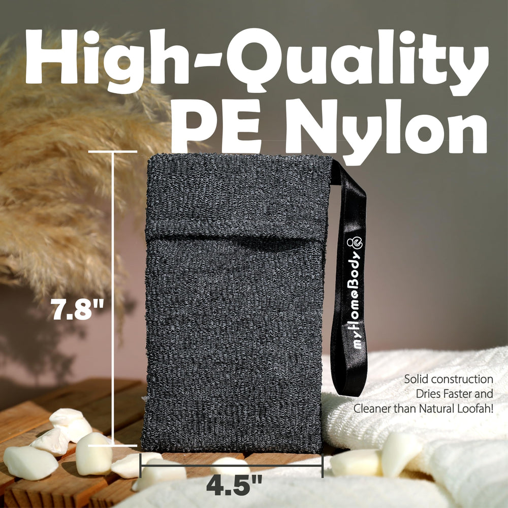 myHomeBody soap pocket in use as foot scrubber in shower