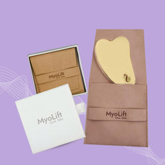 Myolift Gua Sha close-up highlights bronze kansa surface for gentle lymphatic use.